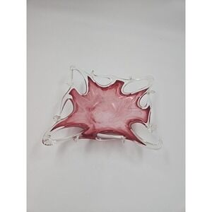 Murano Lavorazione ArteMade In Italy Glass Bowl Pink Swirl 10 in Vetro Eseguito